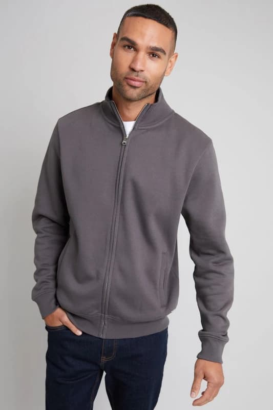 Threadbare Threadbare Men 'Lynne' Funnel Neck Zip Through Sweatshirt in Dark Grey Size: Medium Dark Grey M Male 7625914452276