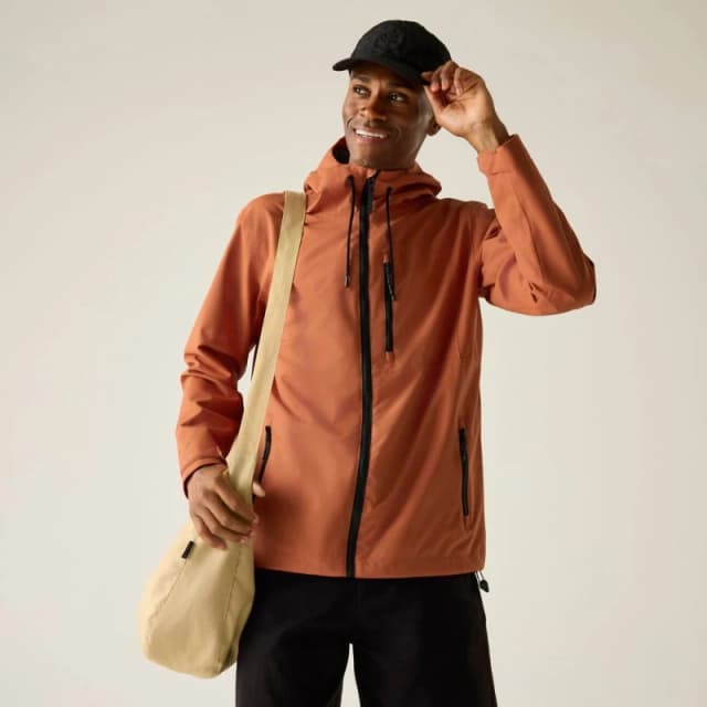 Regatta Mens Frankie Lighweight Hooded Waterproof Jacket in Burnt Orange Size: Medium Burnt Orange Male M