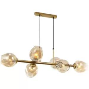 Italux Lighting - Italux Borgo - Modern Hanging Pendant Golden, Honey 6 Light with Amber Shade, E27