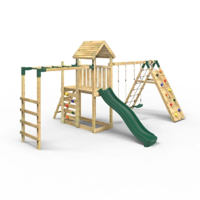 OutdoorToys Extended Tower Garden Wooden Climbing Frame with Swings & Slide for Kids - Dolomite in Beige Beige Unisex