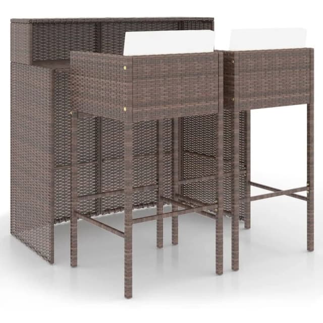 VIDAXL 3 Piece Garden Bar Set with Cushions Poly Rattan Brown Vidaxl 8720286833520