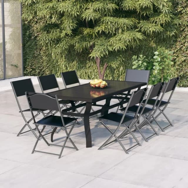 VIDAXL 9 Piece Garden Dining Set Grey and Black Vidaxl 8720286980866