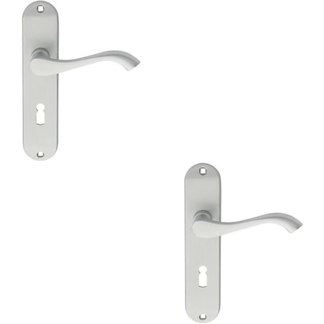 Loops 2x PAIR Curved Handle on Chamfered Lock Backplate 180 x 40mm Satin Chrome Multi