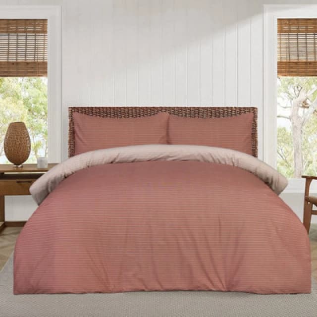 Smart Living Smart Living Luxury Super Soft Reversible Pinstripe Duvet Cover Set in Dark Pink Size: Single Dark Pink Single Unisex 5056557576524