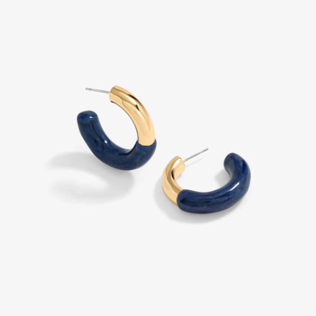 Mood Gold Blue Half Enamel Hoop Earrings Gold