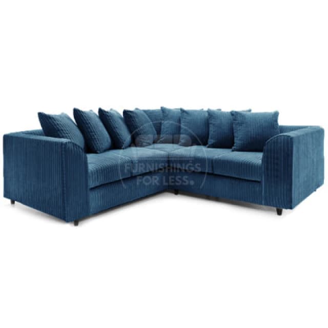 Furnishings For Less UK Ferguson Marine Blue 5 Seater Fabric Corner Sofa L Shaped Jumbo Cord - Scatter Back
