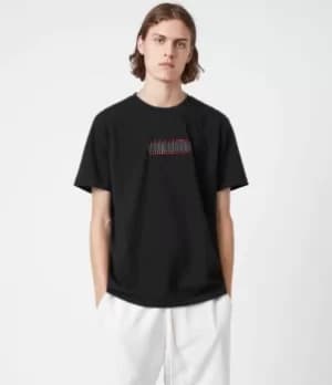 AllSaints Mens Stamp Laminate Crew T-Shirt, Jet Black, Size: XS