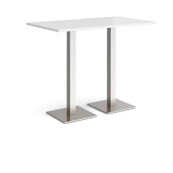 Brescia Brescia rectangular poseur table with flat square brushed steel bases 1400mm x 800mm - white White BPR1400-BS-WH