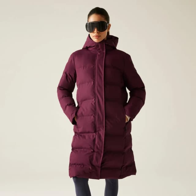 Womens long hooded down jacket Dare 2B Wander Violet Female 38