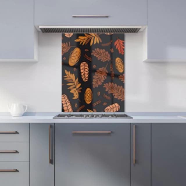 Warren Reed Designer Autumn Leaves And Pinecones Kitchen Splashback