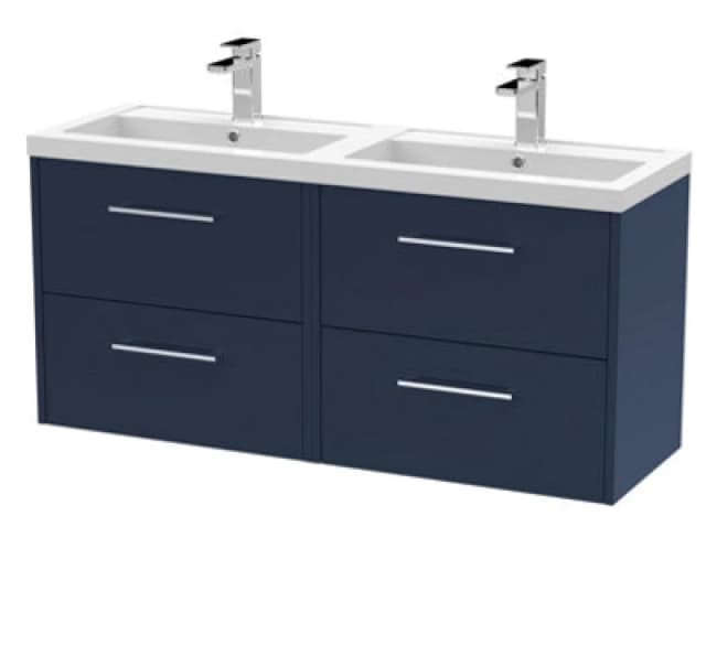 Hudson Reed Juno 1200mm Wall Hung Midnight Blue 4-Drawer Double Basin Vanity Unit-Midnight Blue