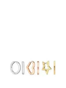 Mood Mood Tri Tone Polished Meaningful Hoop Earrings - Pack Of 3