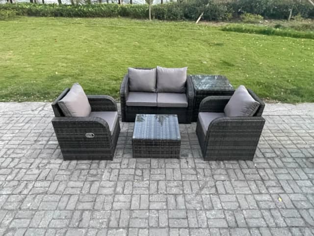 Fimous Wicker PE Rattan Garden Furniture Set Outdoor Lounge Sofa Set with Love Sofa Coffee Table Side Table Dark Grey