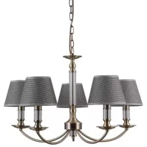 Italux Lighting - Italux Zanobi - Classic Hanging Pendant Antique Bronze 5 Light with Grey Shade, E14