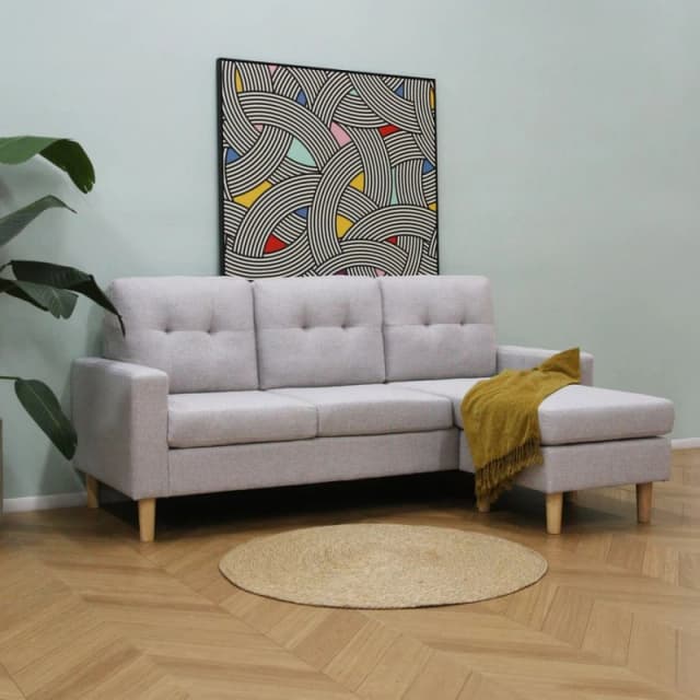 Home Garden Direct Pisa Small Corner Sofa with Reversible Chaise - Soft Woven Fabric Oatmeal in Beige Size: 3 Seater Beige Unisex 3 Seater