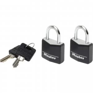 Masterlock Aluminium Vinyl Padlock Pack of 2 Keyed Alike 20mm Black Standard