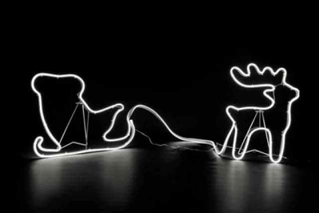 Shatchi Reindeer With Sleigh Neon Effect Rope Light Silhouette Double Side 90 Cool White Leds