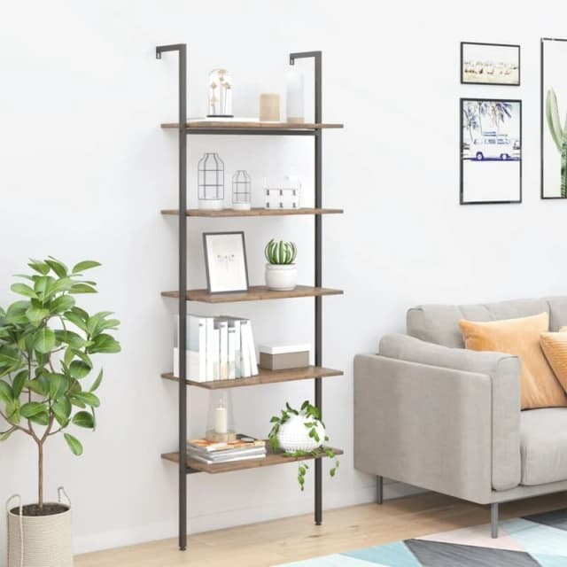 Vidaxl 5-tier Leaning Shelf Dark Brown And Black 64X35X185 Cm, Brown 336386