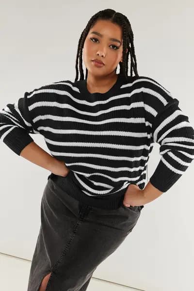 Yours Printed Knitted Jumper Black