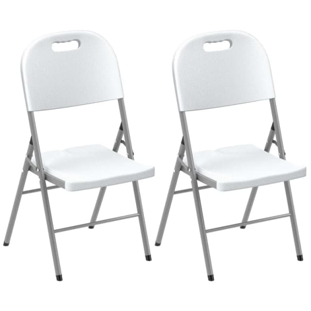 Outsunny 2PCS Folding Chair with Steel Frame, Garden Chair Set, White White