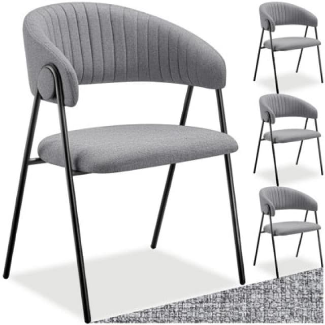 Tectake Set Of 4 Dining Chair Bedano - Woven Fabric, Padded, 150 Kg Load Capacity - Grey