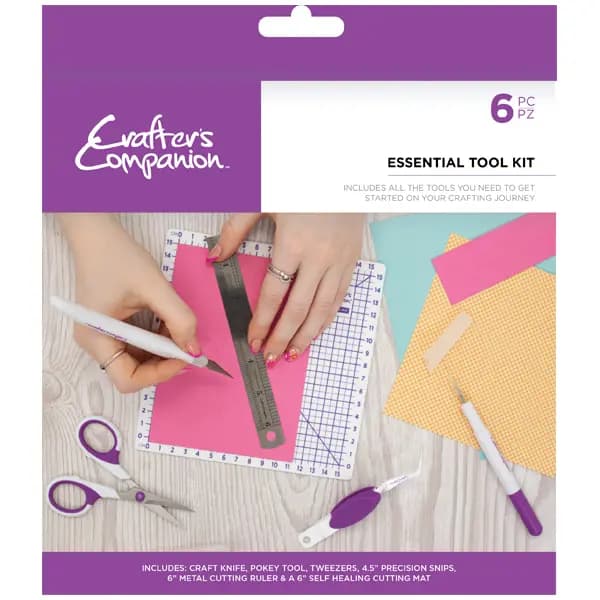 Crafter's Companion Essential Tool Kit Cutting Mat, Scissors, Craft Knife, Tweezers, Piercing Tool