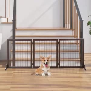 PawHut 3 Panel Pet Gate Pine Frame Indoor Foldable Dog Barrier w/Supporting Foot Dividing Line Aisles Stairs