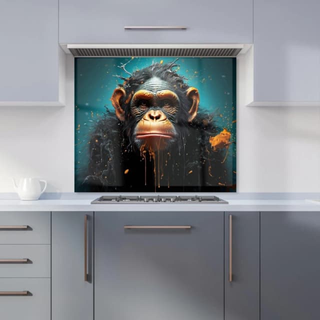 Warren Reed - Designer Monkey Face Splashart Blue Kitchen Splashback Size: 600mm x 750mm Blue Unisex 600mm x 750mm