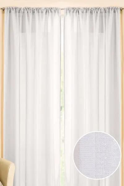 Tyrone Textiles Casablanca Contemporary Metallic Linen-Look Voile Panel with Shimmering Yarn - Pair White