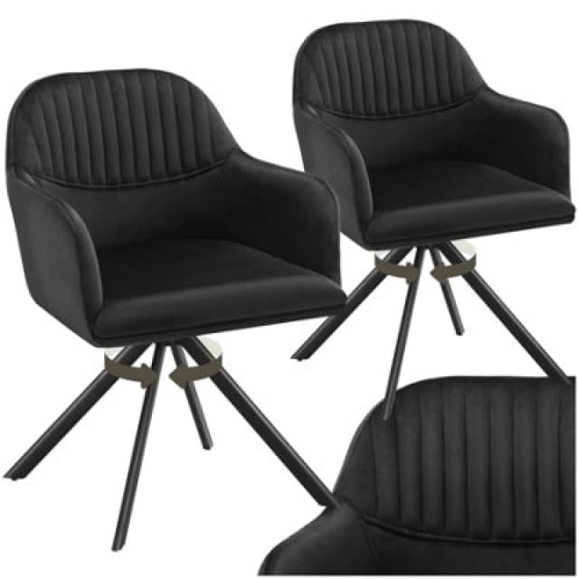 Tectake Set Of 2 Lounge Armchair Living Room Accent Chair 360 Swivel Slim Steel Legs Velvet Fabric - Black/black