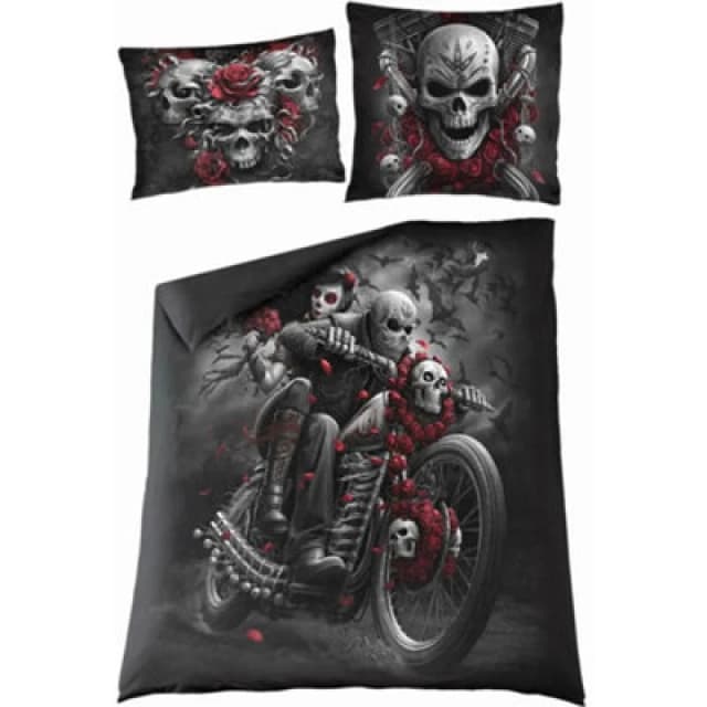 Spiral Direct Skull And Roses Duvet Cover Set Black (Double)