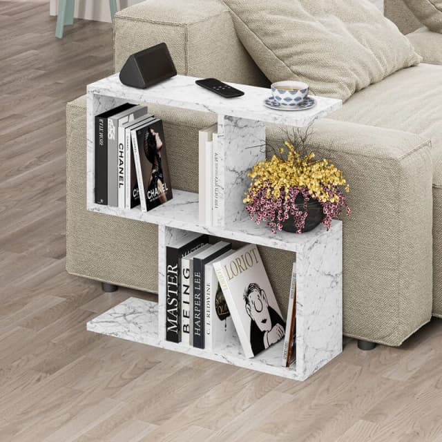 DECORTIE Decortie - Homemania Modern Side End Coffee Table Multipurpose h 60cm 5 Tier - White Marble Effect - Carrara M.SH.11264.13