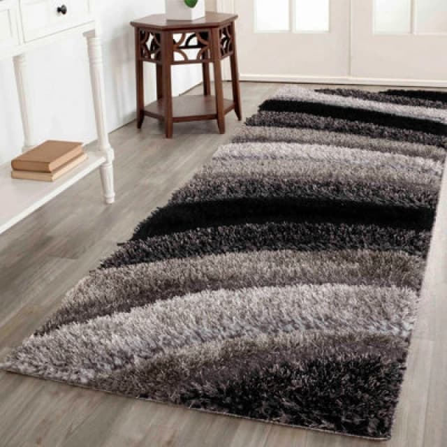 Modern Soft Waves Shimmer Shaggy Area Rugs Grey 60X220 Cm