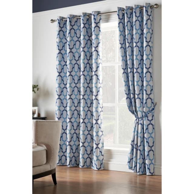 Luxury Living Geo Blackout Ring Top Curtains Blue