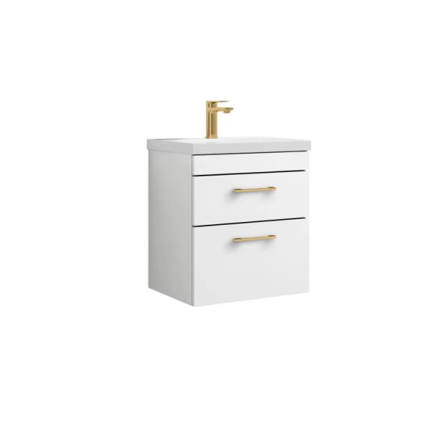 Balterley 2 Drawer Wall Hung Vanity Basin Unit Brushed Brass Handles 500mm White