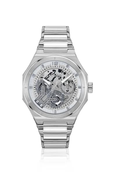 HUGO 1530377 Mens #Grail Skeleton (44mm) Silver Dial / Watch