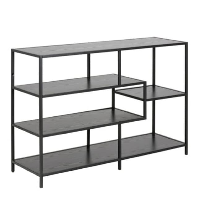 Furniture To Go Seaford Wide Black Metal Bookcase With 4 Black Oak Shelves