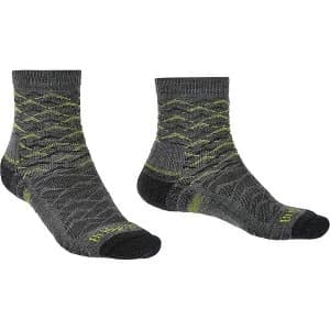 Bridgedale HIKE Lightweight Merino Performance Ankle Pattern Mens - Large Grey / Lime