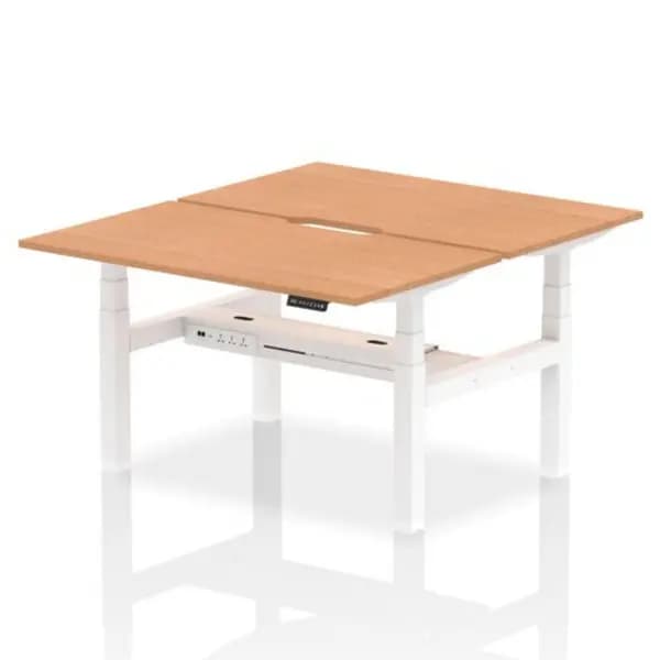 Air Air Back-to-Back 1400 x 800mm Height Adjustable 2 Person Bench Desk Oak Top with Scalloped Edge White Frame HASSE2P14800OAKW