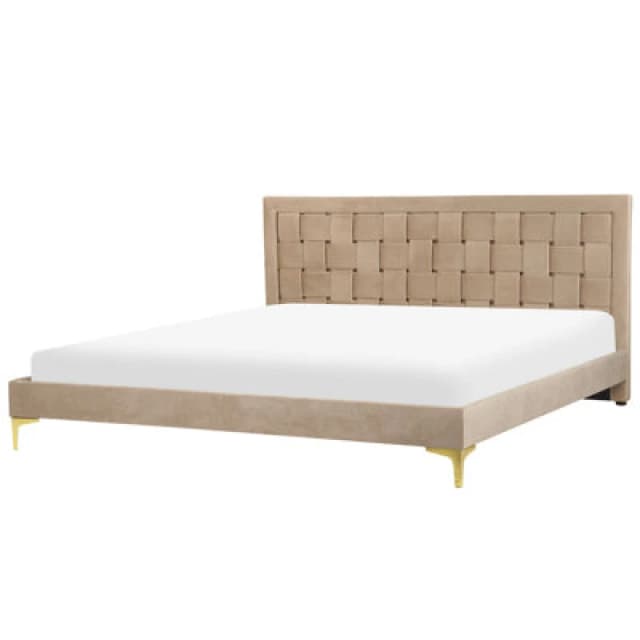 Beliani Bed Velvet Limoux 180 X 200 Cm (Eu Super King) Taupe