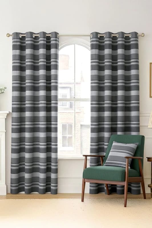 Homescapes Cotton Morocco Striped Grey Curtain Pair, 66 X 90" Drop