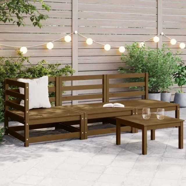 VIDAXL 3 Piece Garden Lounge Set Honey Brown Solid Pinewood Vidaxl 8720286355268