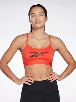 Reebok Lux Skinny Strap Medium-Support Sports Bra, Black, Size L, Women