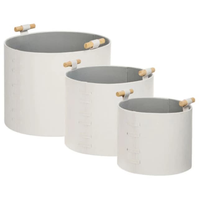 Beliani Set Of 3 Baskets Aram Faux Leather Off-White