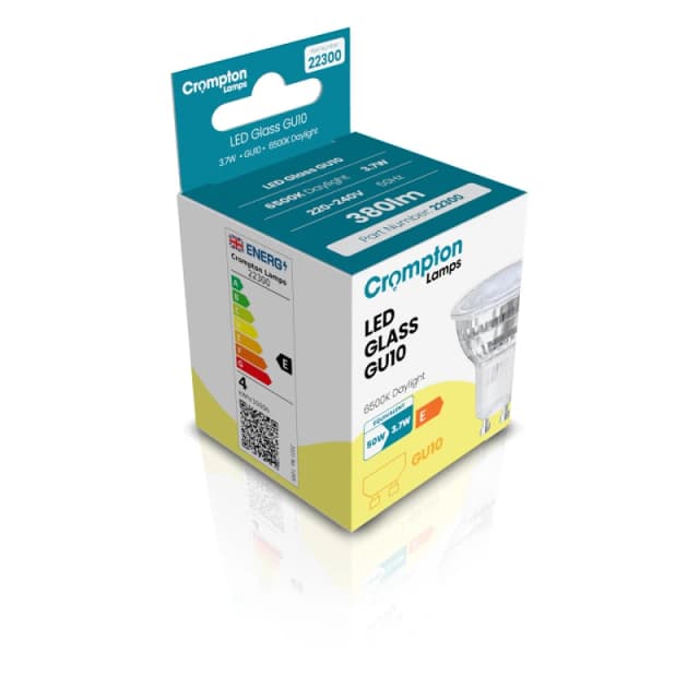 Crompton LED GU10 Spotlight Bulb 3.7W Dimmable Daylight 6500K Glass Halogen Replacement