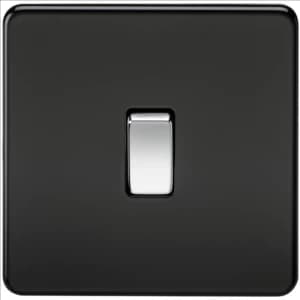 KnightsBridge 10A 1G 2 Way 230V Screwless Matt Black Electric Wall Plate Switch