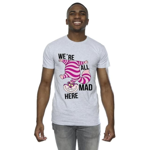 Disney Men Alice In Wonderland All Mad Here T-Shirt in Grey Size: Small Grey S Male 5063283641396