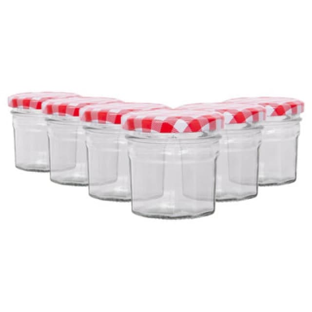 Argon Tableware Glass Jam Jars With Red Gingham Lids - 90ml - Pack Of 6