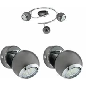 Ceiling Spot Light & 2x Matching Wall Lights Black Nickel Round Adjustable Lamp