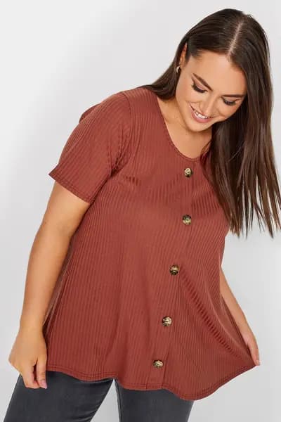 Yours Ribbed Swing Top Brown